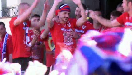 Celebración de jugadores y afición del Numancia en Herradores