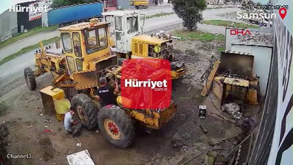 İş makinesinin lastiği patlayınca savrularak yaralandı