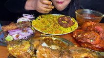ASMR EATINGSPICY WHOLE FISH CURRY,SPICY PRAWNS MASALA,FISH FRY,VEG PULAO _EATING VIDEOS _