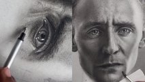 Nigerian artist sketches a FLAWLESS charcoal portrait of Tom Hiddleston's Loki