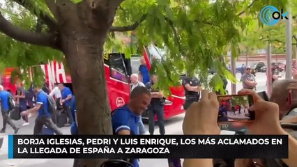 Borja Iglesias, Pedri y Luis Enrique, los más aclamados en la llegada de España a Zaragoza