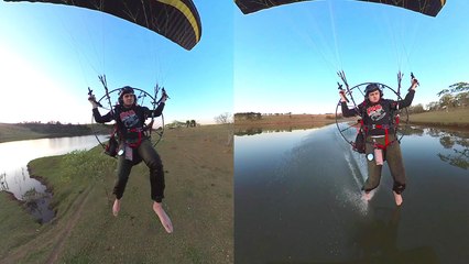 Guy tests his new 360-degree camera during adventure-filled, fast-paced paramotor flight