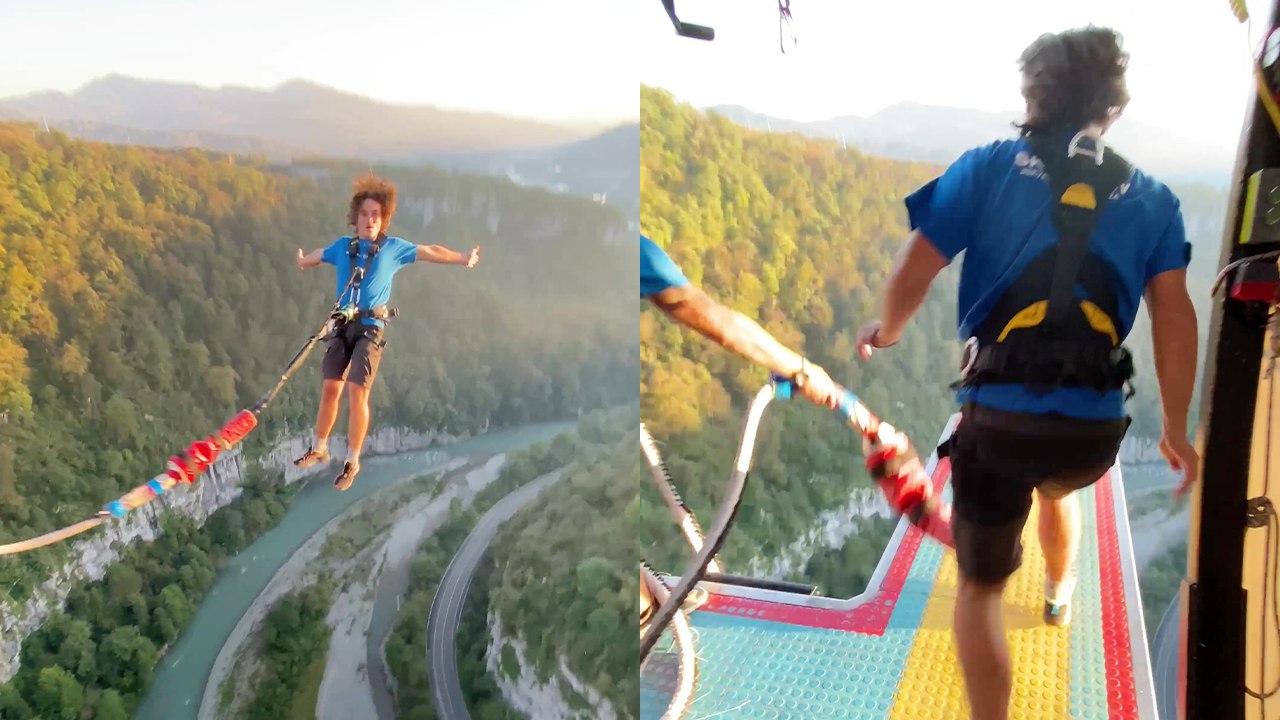 Adventure-lover slaps fear in the face by bungee jumping off a high bridge