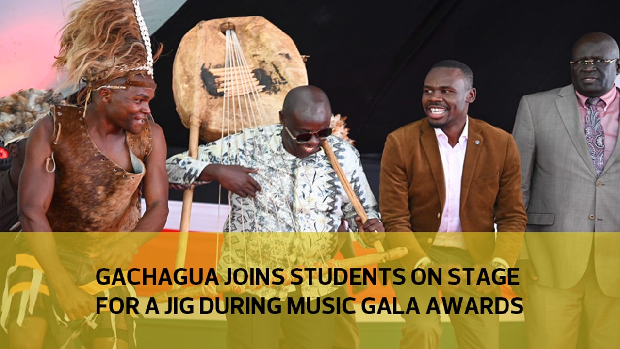 Gachagua joins students on stage for a jig during music gala awards
