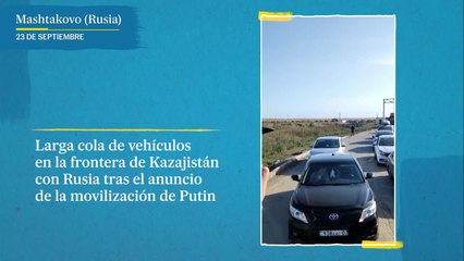 Larga cola de vehículos en la frontera de Kazajistán con Rusia tras la movilización de Putin