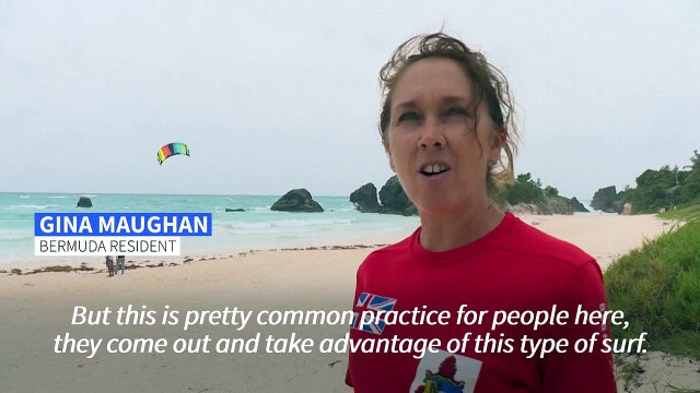 Surfers in Bermuda take advantage of pre-hurricane waves