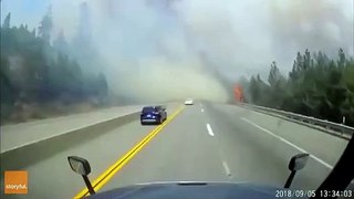 Ce conducteur doit traverser un mur de fumée et de feu en Californie