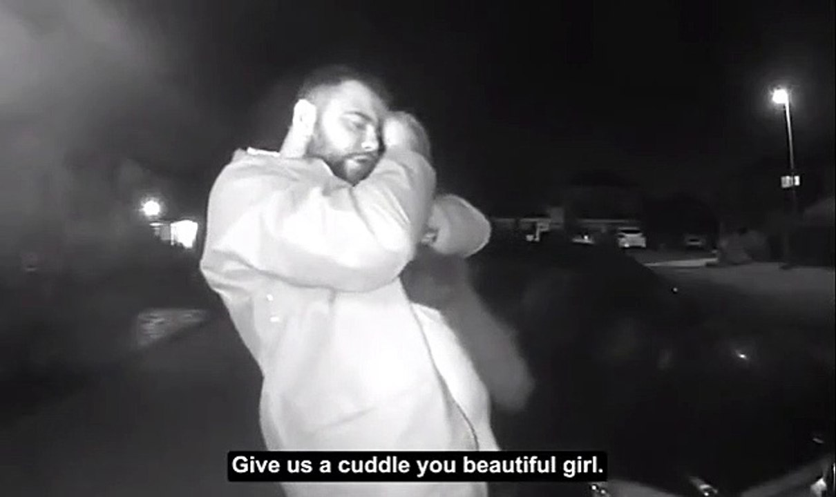 Cat's Amore! Drunk father-to-be is caught on doorbell cam bowling home from the pub before cuddling his cat as he tells her, 'I missed you so much'