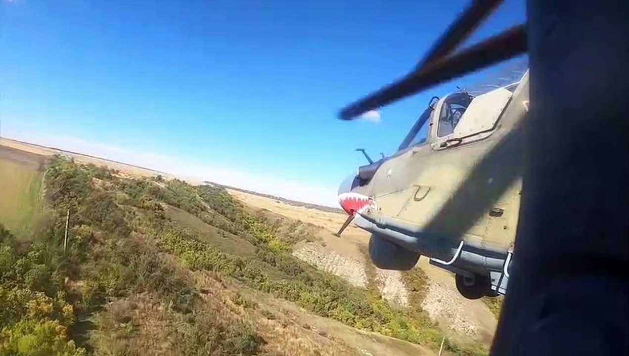 Russia Ka-52 attack helicopter crews destroy The Armed Forces of Ukraine in Ukraine strongpoints and armoured equipment