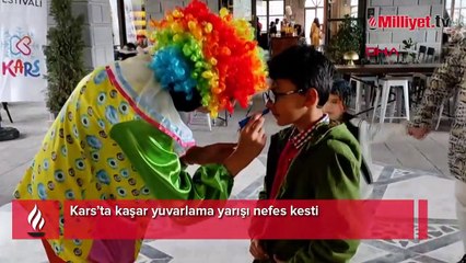 Kars'ta kaşar yuvarlama yarışı nefes kesti