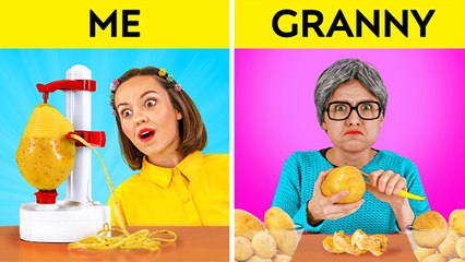 ME VS GRANNY __ Kitchen TikTok Gadgets VS Hacks Challenge Viral & Useful Parenting Tricks by 123 GO!