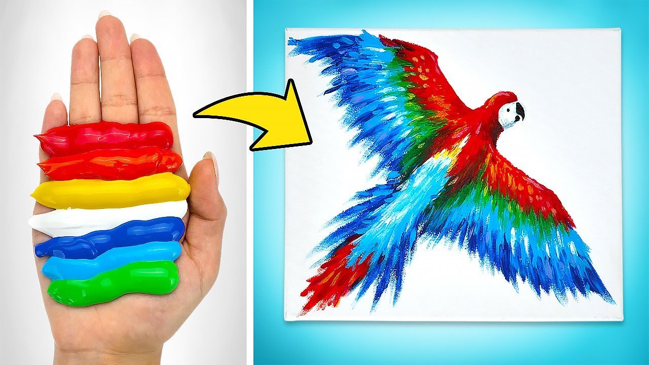 PEINDRE UN PERROQUET AVEC LES DOIGTS __ Des Idées Artistiques Incroyables