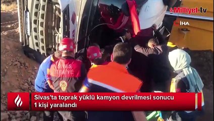 Toprak yüklü kamyon devrildi: 1 yaralı