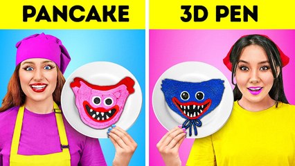 FANTASTIC 3D PEN VS PANCAKE ART CHALLENGE __ Huggy Wuggy vs Kissy Missy! Cool DIY Ideas by 123 GO!