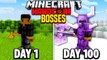 I Survived 100 Days FIGHTING BOSSES in HARDCORE MODDED Minecraft..