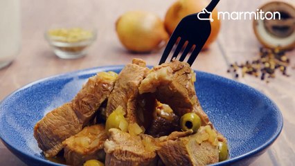 Dégustez un savoureux sauté de veau aux olives vertes, quel régal !