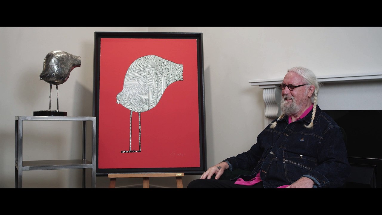 Sir Billy Connolly has unveiled a new collection of his own art, including a sculpture inspired by his days as a shipyard welder in Glasgow
