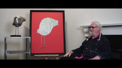 Sir Billy Connolly has unveiled a new collection of his own art, including a sculpture inspired by his days as a shipyard welder in Glasgow