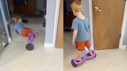 3 y/o boy's first day riding a hoverboard is far from perfect *He Fell!*