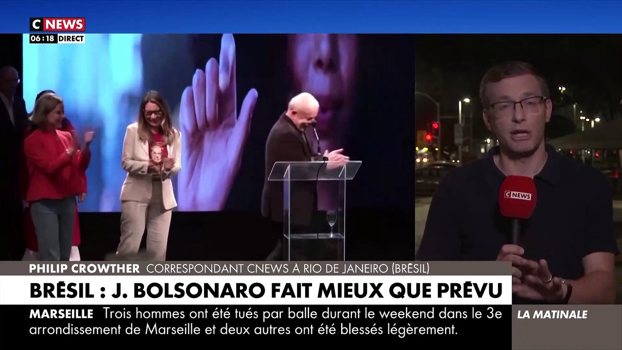 L'ex-président de gauche Lula qui affiche un score bien plus faible que prévu face au président sortant Jair Bolsonaro au premier tour de l'élection