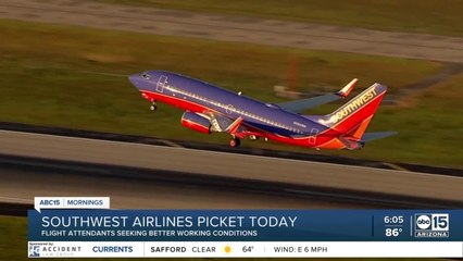 Скачать видео: Southwest Airlines flight attendants picketing Tuesday