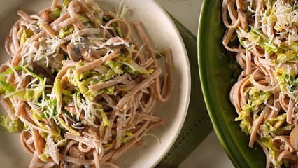 How to Make Creamy Fettuccine with Brussels Sprouts & Mushrooms