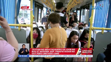 Tayuan ng mga pasahero sa loob ng bus at modern jeep, pinapayagan na ulit pero limitado lang | UB