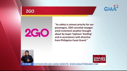 2GO, naglabas ng pahayag kaugnay sa pagkansela ng biyahe ng kanilang barko kahapon | UB