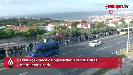 Öğrencilerin otobüs sırası! Metrelerce kuyruk oluştu