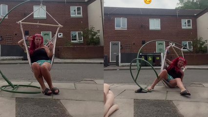 Woman's first time sitting in her swinging chair ends on a not-so-good note