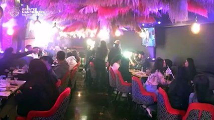 Watch indoor fireworks on a cake set fire to bar in Rusholme, Manchester