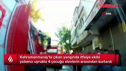 Yangında mahsur kalan 4 çocuğu itfaiye kurtardı