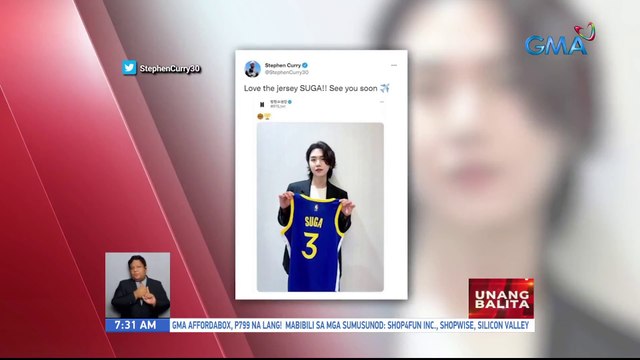 Basketball superstar Stephen Curry, nag-react sa Golden State Warriors jersey ni BTS Suga | UB