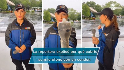 Reportera protege micrófono con condón durante cobertura del huracán “Ian” y causa revuelo en redes