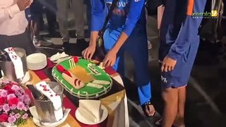 Team India's victory celebration by cutting a cake in the shape of a cricket pitch India Vs South Africa T20 2022 Kerala
