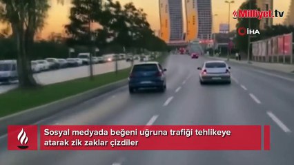 Sosyal medya uğruna trafiği tehlikeye atarak zik zaklar çizdiler