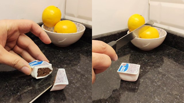 Artist amazes viewers by slicing cake disguised as a ranch sauce packet