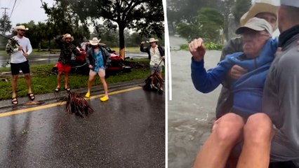 Une bande de «cow-boys» sauve un homme âgé pris au piège dans sa voiture inondée