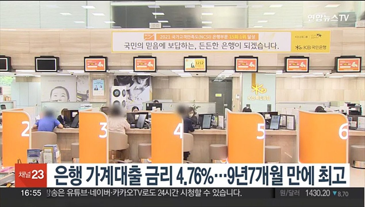 은행 가계대출 금리 4.76%…9년7개월 만에 최고