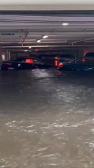 Flood Water Gushes Inside Parking Garage in Naples, Florida