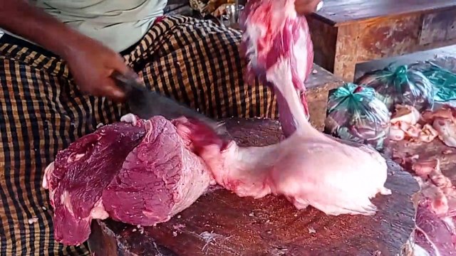 Fastest beef cutting skill by professional butcher || Beef Cutting big knife skill, Cow leg cutting