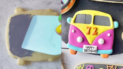 Cookie artist uses royal icing to make a groovy 1972 VW van cookie
