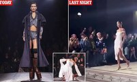 Bella Hadid returns to the runway after THAT spray-on dress as she, Irina Shayk and Georgia May Jagger