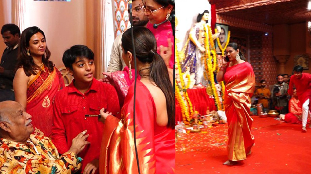 Kajol ने बेटे के साथ किए Durga मां के दर्शन, Red Saree में लगी खूबसूरत, Video Viral | FilmiBeat