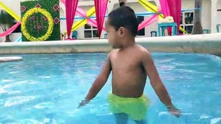 Baby's first time swimming in pool! #6montholdbaby #cutebaby #babyswimming