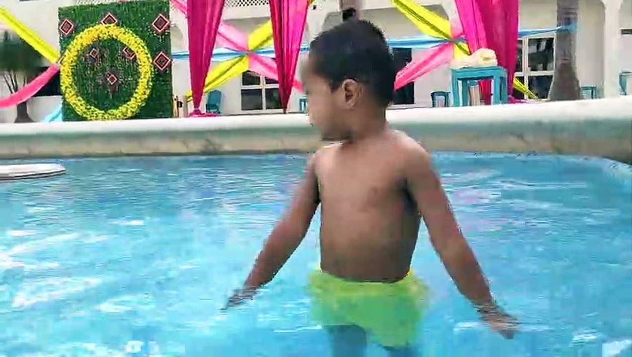 Baby's first time swimming in pool! #6montholdbaby #cutebaby #babyswimming