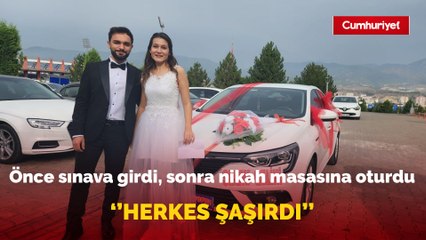 Gelinlikle nikah masasından önce sınav sırasına oturdu