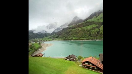 Beautiful lake and mountain view from train in Lucerne city,Switzerland.