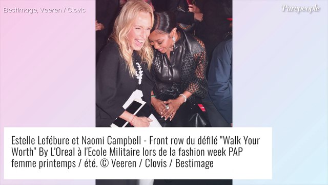 Estelle Lefébure dissipée avec Naomi Cambell, Lara Fabian, beauté angélique au défilé L'Oréal