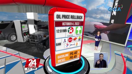 Ilang kumpanya ng langis, may P0.40/L tapyas sa gasolina at P0.45/L sa diesel; P0.85/L ang bawas sa kerosene | 24 Oras